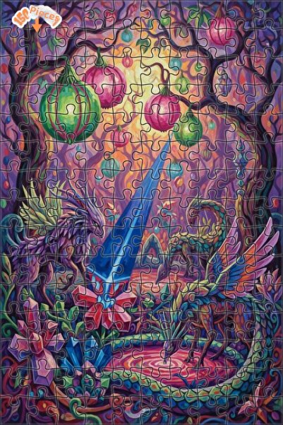 Teona Ahşap Dragon Crystal Forest Oil Painting Lookalike Art Double Layer Fra...