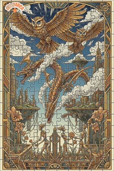 Teona Ahşap لغز خشبي مؤطر ذو طابقين بتصميم تنين ستيمبانك وطائر البومة الميكان...