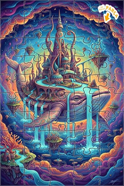 Teona Ahşap لغز خشبي على شكل قصر الحوت العملاق ذو الطابقين 50 قطعة 15x25