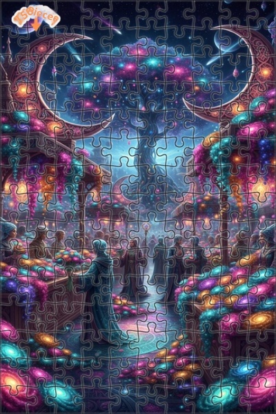 Teona Ahşap Galactic Marketplace Oil Painting Look Art Puzzle 150 Pieces 20X30