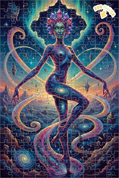 Teona Ahşap لغز فني بتصميم لوحة زيتية لامرأة فضائية 200 قطعة 25×35