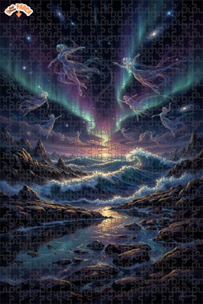 Teona Ahşap لغز خشبي مؤطر بطبقتين من سكاي دانس أورورا لوكس ديجيتال آرت 500 قط...