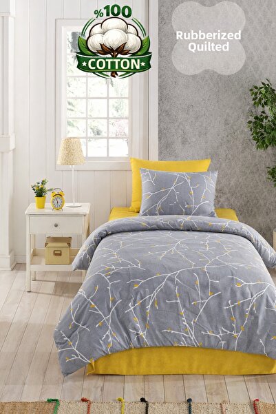 Cottonest طقم غطاء لحاف منقوش باللونين الرمادي والأصفر من دال، مقاس فردي