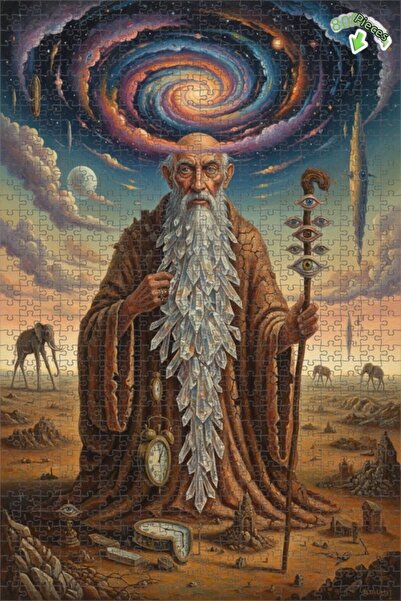 Teona Ahşap لغز خشبي بتصميم لوحة زيتية لرحلة الرجل الحكيم المسن في الفضاء، 80...