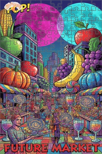 Teona Ahşap Pop Art Colorful Fruit Market Double Layer Framed Wooden Puzzle 1...