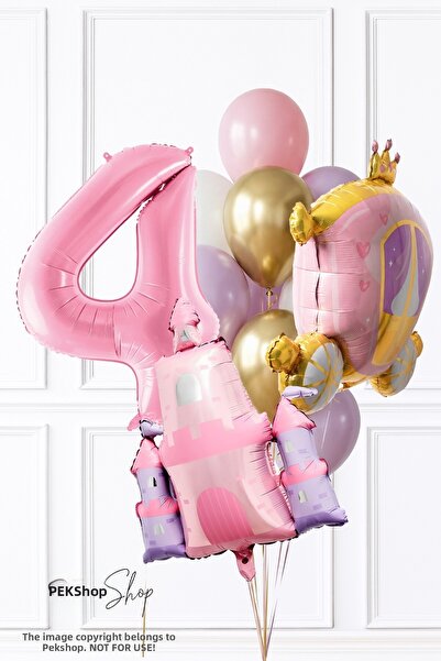 PEKSHOP Princess Theme Birthday Balloon Set with Gold Pink Lilac Balloons