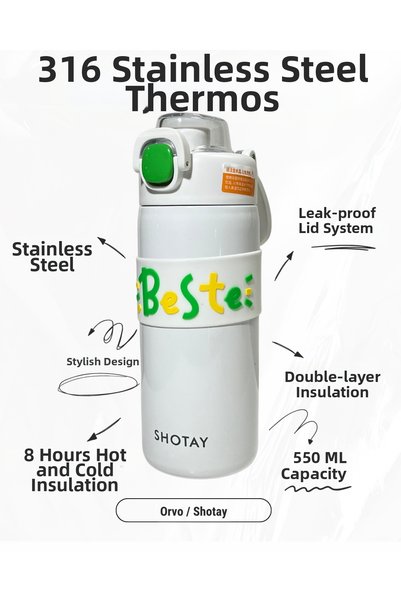 Generic Brand 550 ml 316 Stainless Steel Thermos Flask White – Locking Lid with Straw Shotay Beste