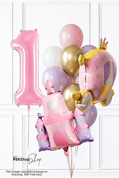 PEKSHOP Princess Theme Birthday Balloon Set with Gold Pink Lilac Balloons