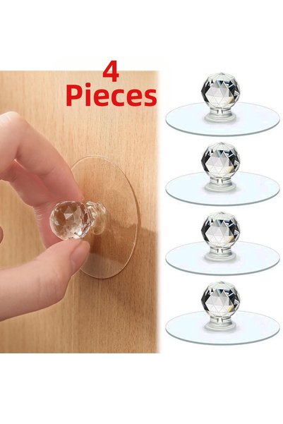 BEYZANA 4-Piece Crystal Knob - Adhesive Drawer and Handle Hanger Organizer