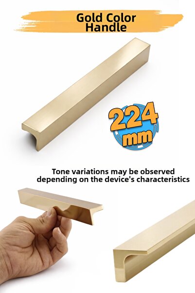 Badem10 Mânere pentru dulapuri de bucătărie Lada, metal auriu lucios, 224 mm,...
