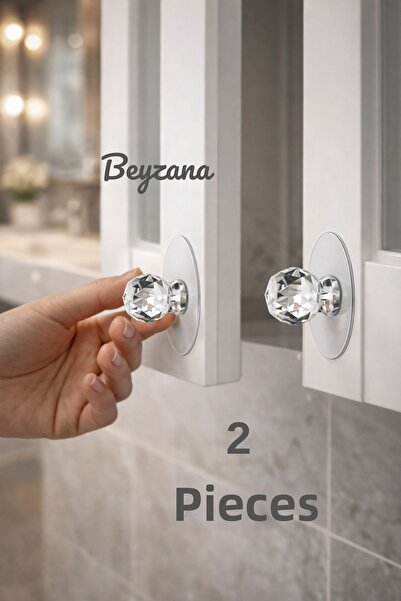 BEYZANA مقبض كريستال مكون من قطعتين - منظم حامل للدرج والمقبض اللاصق