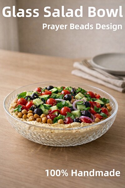 Nandy Home Handmade Glass, Large Size Tesbih Model Salad Bowl - Bowl