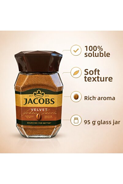 Jacobs Velvet 100% Soluble Coffee 95 g |   Soft Inside, Full of Flavor