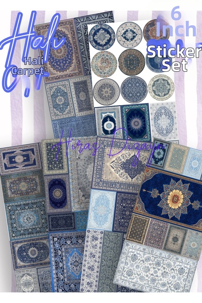 Hiras Dizayn Set of 6 Authentic Ethnic Blue Carpet Patterns Kilim Sticker Set...
