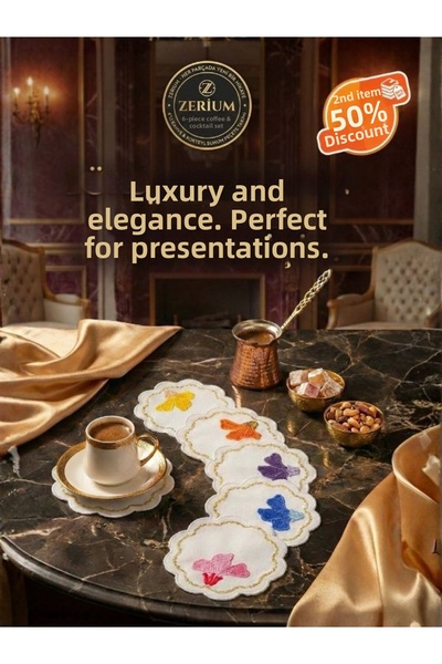 ZERİUM Set premium de 6 șervețele pentru cocktail și cafea, seria florală nr. 1