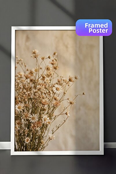 Zestia Pictură de perete înrămată în alb Nostalgie caldă a margaretelelor usc...