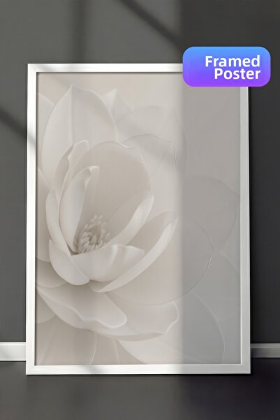 Zestia Pictură de perete înrămată albă, floare de porțelan alb, compoziție mi...