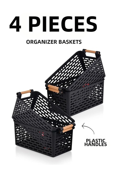 EVİMDM 4-Piece Multi-Purpose Organizer Basket Set – Black Organizer with Plas...
