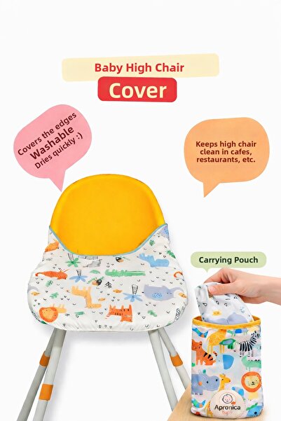Apronica غطاء كرسي الأطفال بنمط سفاري مطبوع ومريلة للأكل والأنشطة