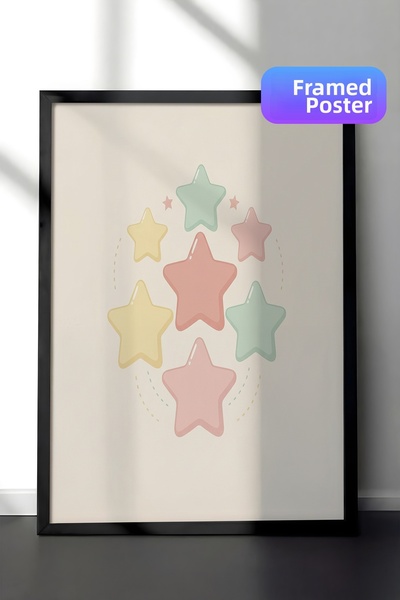 Zestia Pictură de perete înrămată în negru, cu stele pastelate, vis de cer, d...