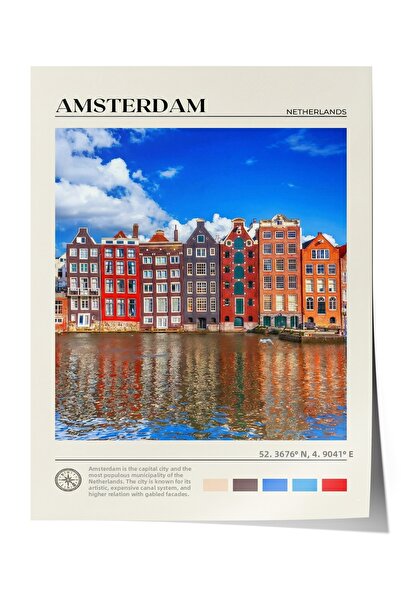 Zestia Poster Amsterdam Canal Houses Peisaj urban colorat Decor pentru sufrag...