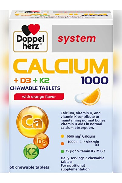 Doppelherz كالسيوم 1000 + D3 + K2 60 قرص قابل للمضغ