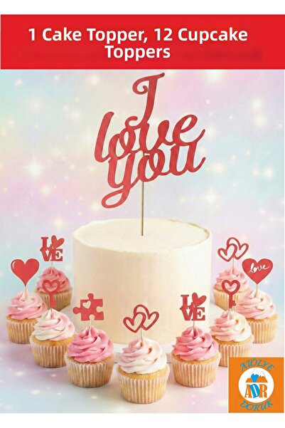 Atölye Doruk Valentine's Day, Birthday, Anniversary, I Love You Cake Topper-H...