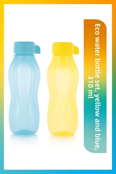 Tupperware زجاجة مياه صديقة للبيئة سعة 310 مل باللونين الأصفر والأزرق، مجموعة...