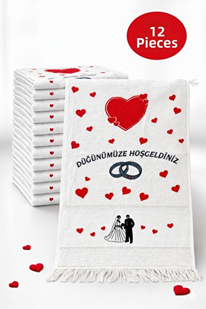 INTER Z 12 Pieces of Printed Wedding Towels (School Towels) - 40X70 cm Bride ...