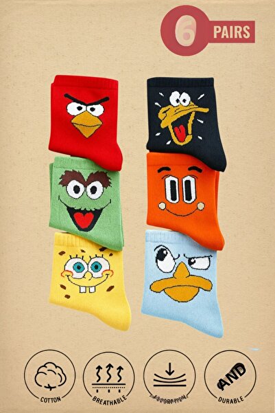 Esinti 6 Pairs Women Men Cotton Colorful Patterned College Socks Unisex Socks...