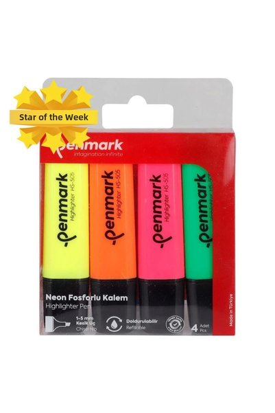 penmark Hs-505-4N Neon Highlighter Pen 4 Pieces - Mixed Color