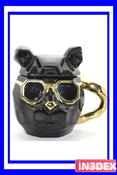İN3DEX Black Porcelain Cup with Gold Detail, 350ml Capacity