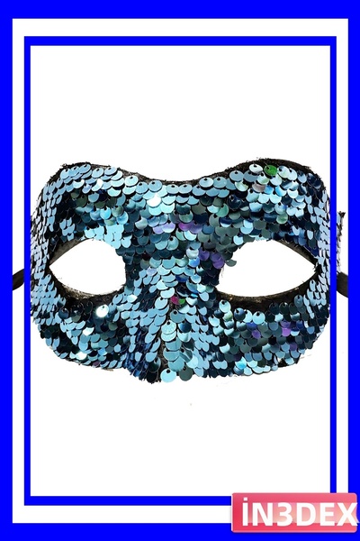 İN3DEX قناع حفلات مزين بالترتر باللون الأزرق على طراز البندقية كإكسسوار للوجه