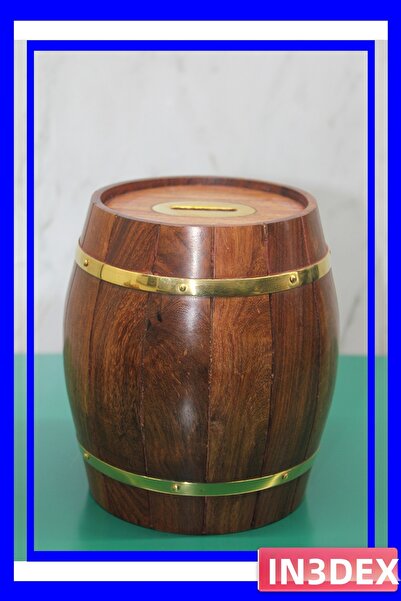İN3DEX صندوق توفير النقود بتصميم برميل خشبي ونحاسي مفصل