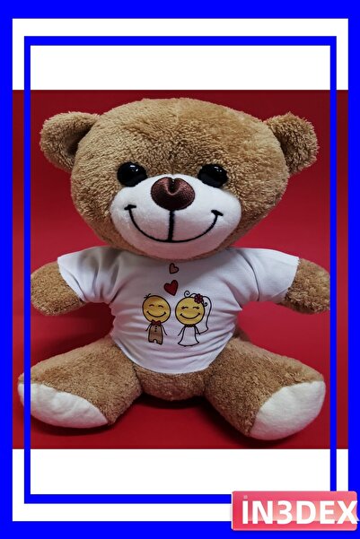 İN3DEX هدية زفاف دمية دب قطيفة 25 سم مع تي شيرت