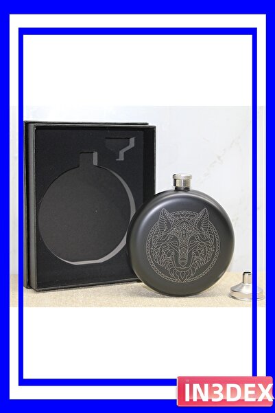 İN3DEX Stainless Steel Travel Flask with Funnel and Wolf Pattern
