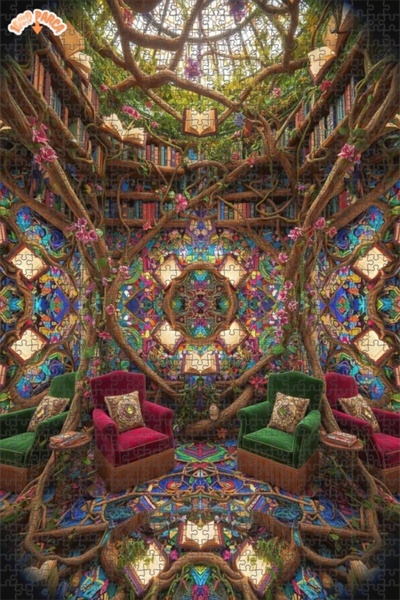 Teona Ahşap لغز فني على شكل مكتبة الغابة الغامضة بتصميم لوحة زيتية 1000 قطعة ...