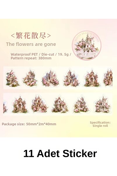 Kolbi Craft 11Pcs Transparent Pink Flower Castle Sticker Bullet Journal Scrap...