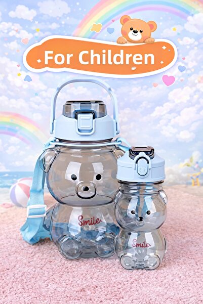 Berdina Home 2-Piece Transparent Smile Teddy Bear Water Bottle 1000+400ml Chi...