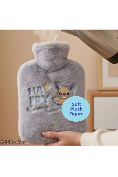 SepeteGelsin Figured Gray Plush Hot Water Bag 1 Liter