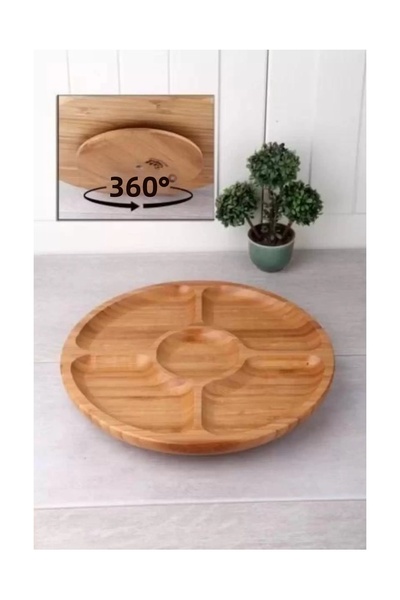 MericLine Rotating Bamboo Presentation Plate with 5 Compartments 25 Cmds2525 ...