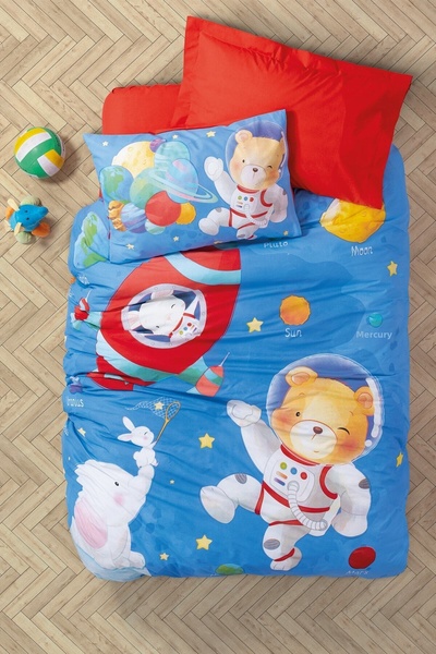 Cotton Box طقم غطاء لحاف فردي جونيور بلانيت بلو