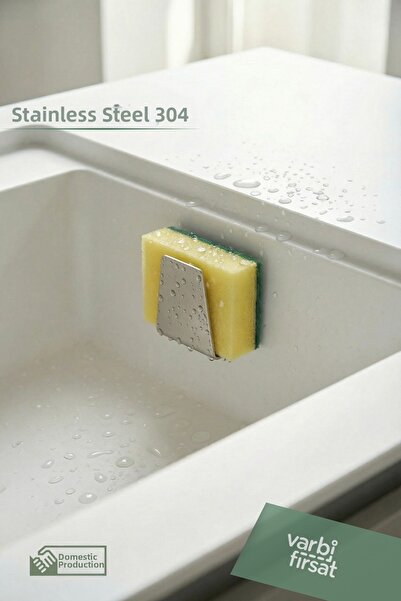 Varbifırsat Single Stainless Steel Dish Sponge Holder Adhesive Hanger Double-...