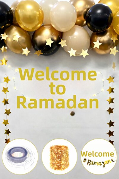 BALON DİYARI 19 piese cu mesajul „Bun venit Ramadan” Ornament stea cu LED-uri...