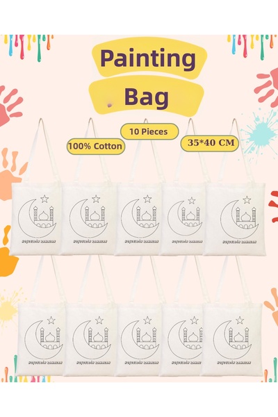 Cemira 10 Pieces of Ramadan Painting Bag, Teravih Bag, Bag Painting Set 35*40 cm