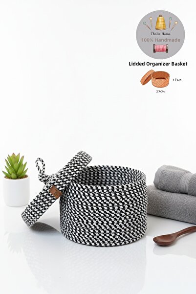 Thalia Home Καλάθι από γιούτα, ψάθινο καλάθι με καπάκι, χειροποίητο, καλάθι κ...