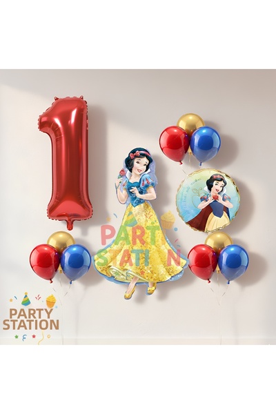 Parti Station مجموعة بالونات عيد ميلاد الأميرة البيضاء بعمر سنة واحدة - مجموع...