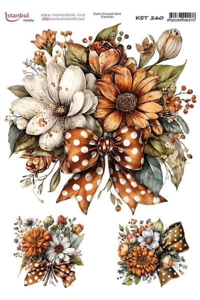 İstanbul Hobi Dark Background Water Transfer Paper 25X35Cm Kst-260 Floral Ribbon