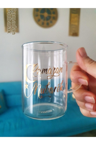Alaa Butik Online Ramadan Mubarek Gold Vinyl Sticker Transparent Glass Cup