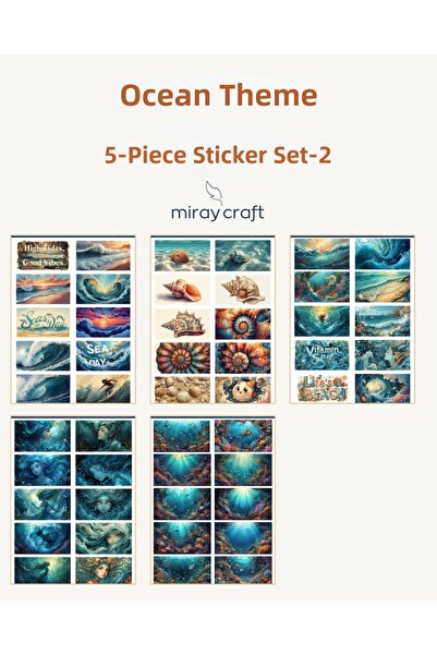 MirayDesign Σετ αυτοκόλλητων με θέμα τη θάλασσα 5 φύλλων (12*17 εκ.)/Για άλμπ...